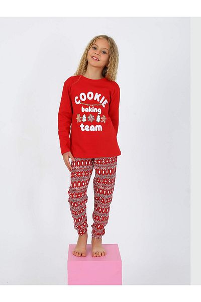 vitmo Cookie Team - Girls' Long Sleeve Christmas Pajamas Set, 100% Cotton