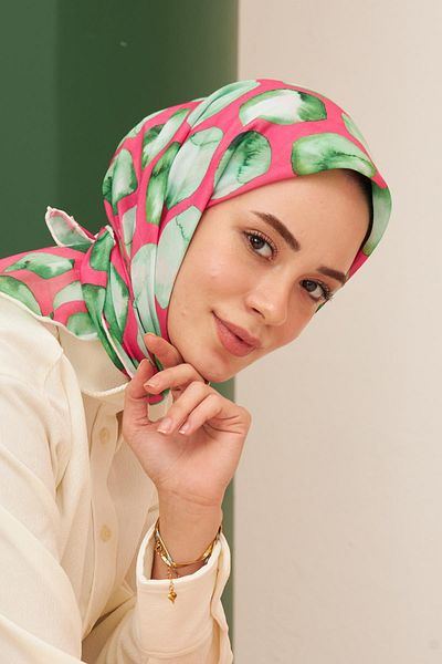 İpekhan Μαλακό κασκόλ Bloom Pink Green 1087-18