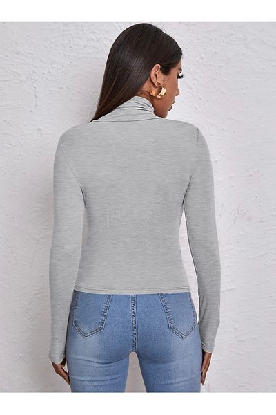 Actiwear Women's Half Turtleneck Long Sleeve Ribbed Camisole Blouse Body
