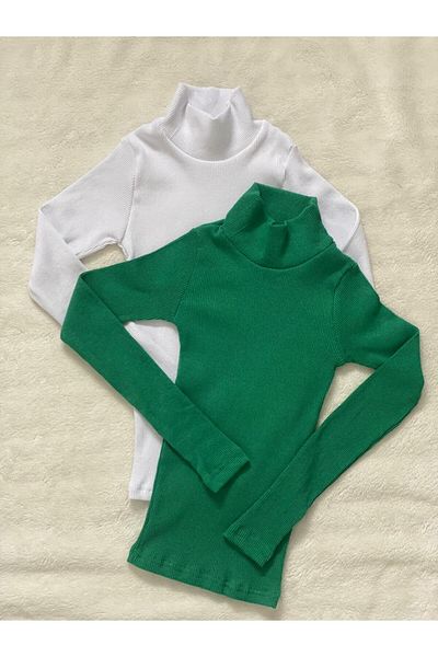 Wearflawless Women's 2-Piece Long Sleeve Ribbed Turtleneck Knitted Camisole Blouse