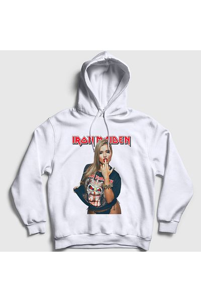 Presmono Μουσική φούτερ με λευκή κουκούλα Iron Maiden Unisex - 497420 ττ