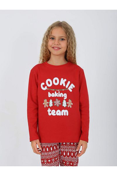 vitmo Cookie Team - Girls' Long Sleeve Christmas Pajamas Set, 100% Cotton