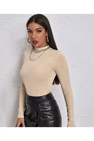 Actiwear Women's Half Turtleneck Long Sleeve Ribbed Camisole Blouse Body