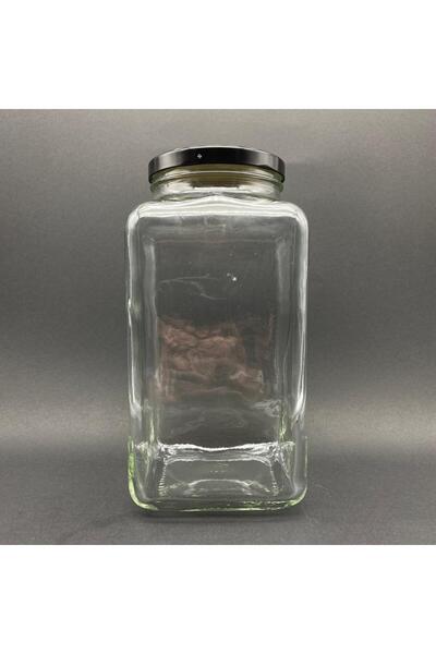 Ahsa Ticaret 3000 Cc Cornered Glass Jar - Black Metal Lid - 3 Liter Glass Square Jar
