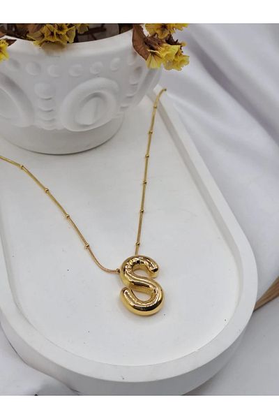 ilvesa shop Steel Gold Balloon Letter S Necklace