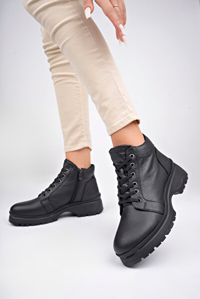 Deripabuc Genuine Leather Black Women's Leather Boots Trc-98209