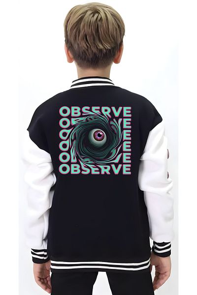 Edizen Унисекс яке за колеж с щампа Observe, голям размер, за момичета и момчета, 2025 (6-14 години)