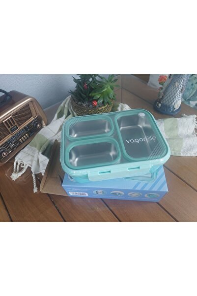 Vagonlife LUNCH BOX 620 ML PASLANMAZ ÇELİK TEK KAT ÜÇ BÖLMELİ METAL KAŞIKLI Y...