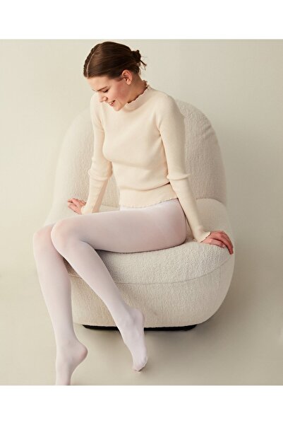 İntive Lingerie 40 Den Micro Matte Mesh Toe Box Body Chiloți opaci -albi