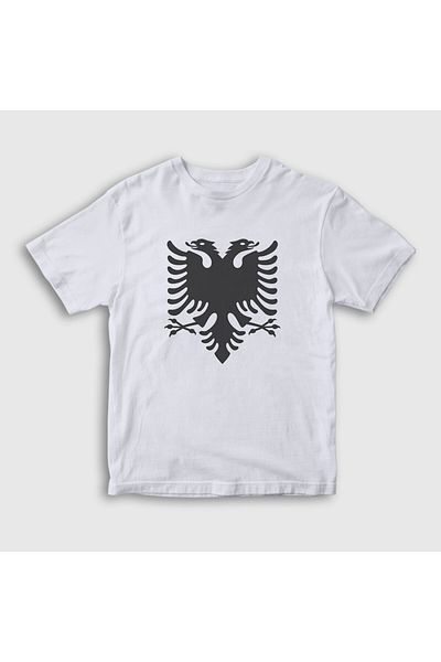 Presmono Tricou alb unisex pentru copii cu steagul Albaniei Albania 494929 tt