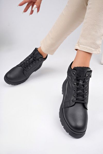 Deripabuc Genuine Leather Black Women's Leather Boots Trc-98209