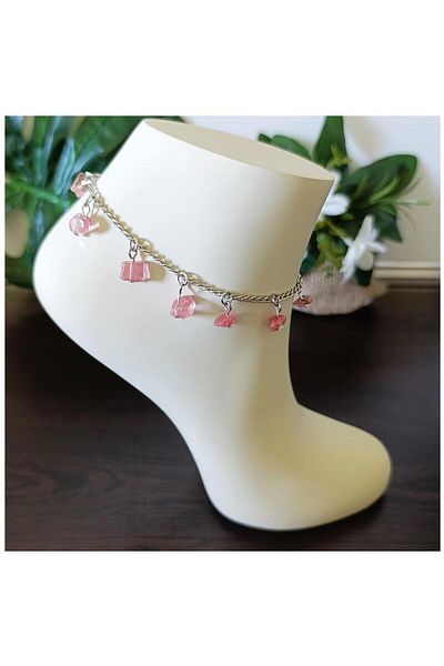 Bijustore Rose Quartz Natural Stone Women's Anklet