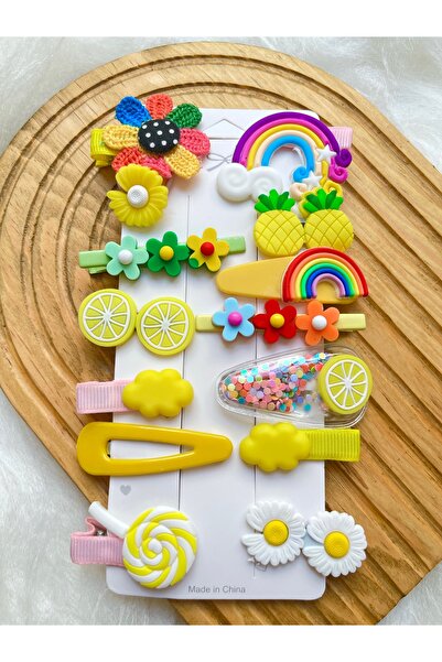 baume clothes 14'lü Sarı Tonlu Çocuk Pens Klipsli Çıtçıt Toka Seti - Kız Çocu...