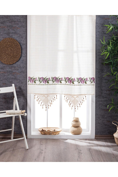 İrem Home Lila Kanaviçe İşlemeli Buldan Perdesi - Dantelli, Zarif ve Fonksiyo...