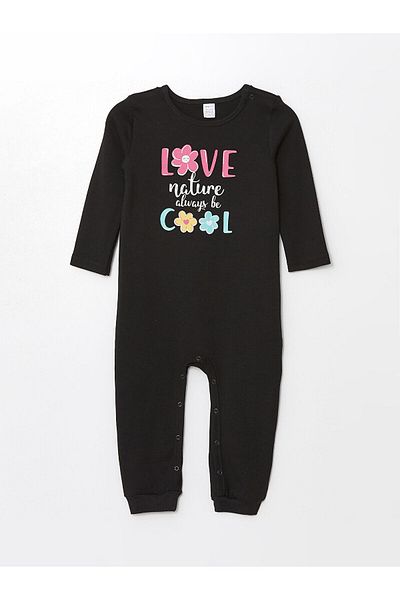 LC Waikiki Lcwk Crew Neck Long Sleeve Printed Baby Girl Romper