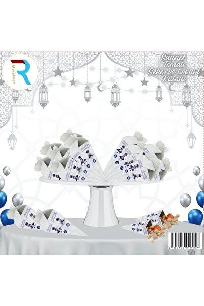 AKTEZ-EL 25 Adet Gümüş Parlak Şeker Lokumluk Sünnet Külahı Kutusu