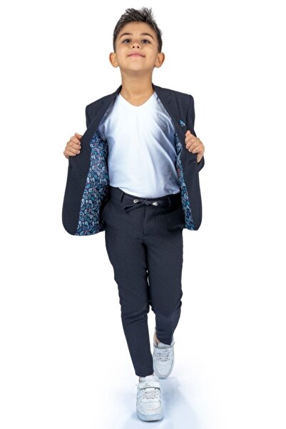 Tarz Çocuk Boy's Seersucker Jacket Pants T-Shirt Sports Suit