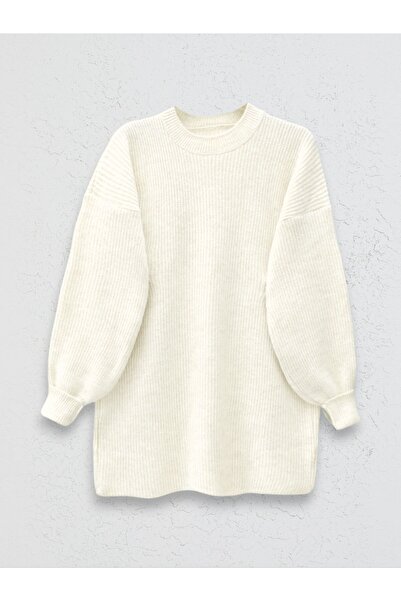 Modamorfo Round Neck Loose Knitwear Tunic -Ecru