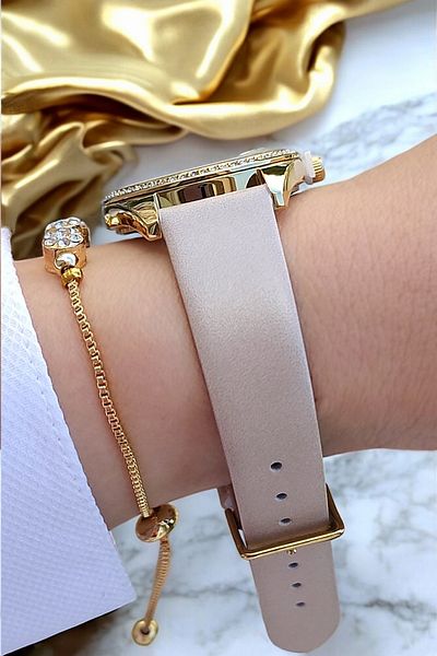 Daniel Klein Cream Leather Strap, Jewelled, Calendar Women's Wrist Watch, Jewelled Bracelet