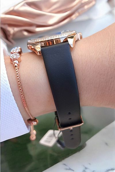 Daniel Klein Women's Black Leather Strap, Rose Case, Jewelled, Calendar Wristwatch, Jewelled Bracelet Gift