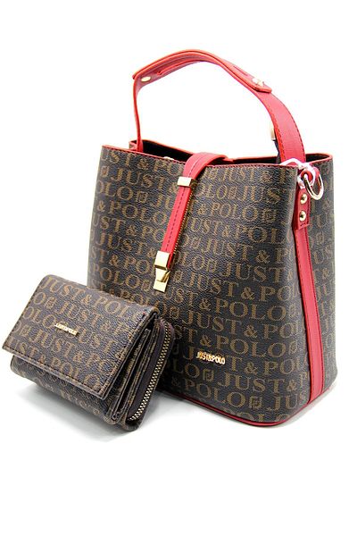 Just Polo Women's Brown Red Bag Wallet Combination Tm1165