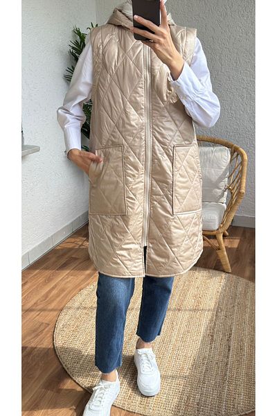 MODA VEDAT Hooded Quilted Zippered Vest