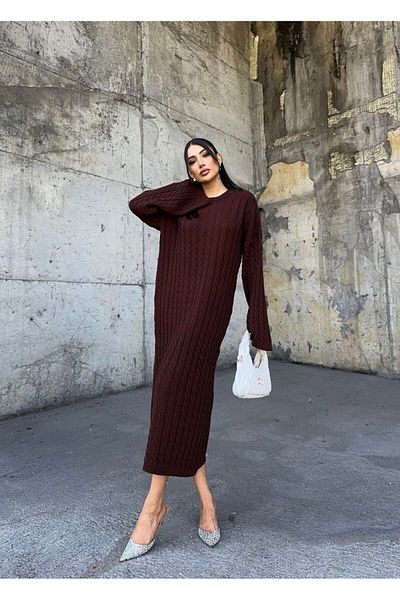 BRTC design Rochie de tricotaj cu împletitură ecru pentru damă