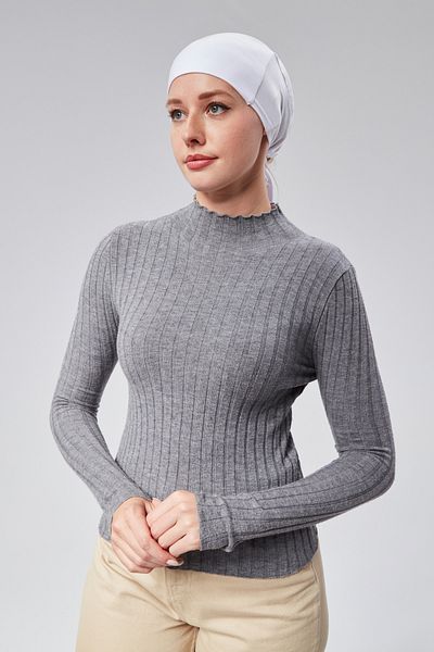 Sonbaharmoda Women's Hijab Lycra Combed Seamless Non-Slip Plain Laced Bonnet White