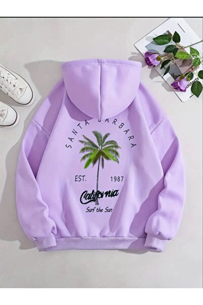 caddekombin سويت شيرت بغطاء للرأس مطبوع عليه سانتا باربرا مع جيوب