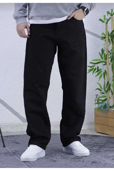 Avcı Men's Black Straight Baggy Cut Lycra Men's Jeans Black Color