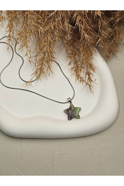 AURA Fluorite Stone Star Necklace (Steel Chain)