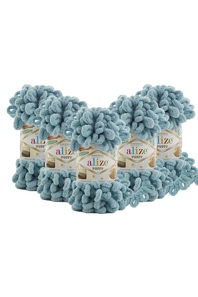 Alize Pachet de 5 fire de tricotat manual 414 Azur Puffy - 100 Gr. 9 Mt. Snur de tricotat cu degetele