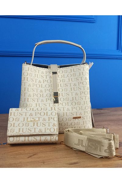 Just Polo Women's Cream 5 Compartment Bag and Wallet Set