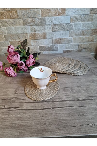 ÖRGÜM 12 cm Straw Coaster - 6-Piece Jute Decorative Coaster