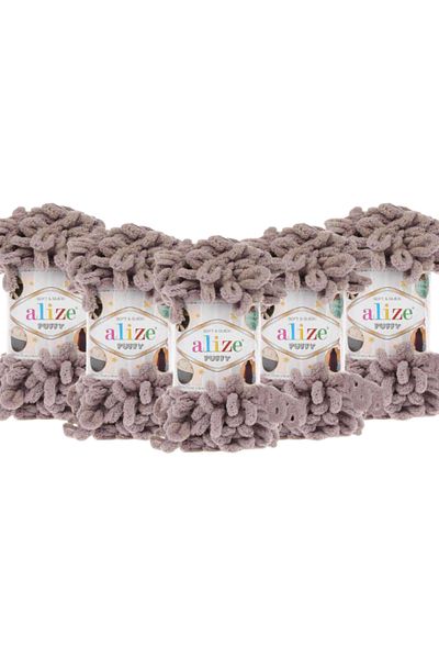 Alize Puffy 268 Stone - 5 Πλεκτές στο χέρι παντόφλες και νήματα κουβέρτας