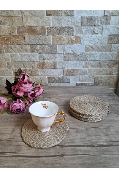 ÖRGÜM 12 cm Straw Coaster - 6-Piece Jute Decorative Coaster