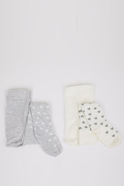 DeFacto Baby Girl Seamless 2-Piece Cotton Pantyhose D2493A5Ns