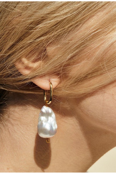 dalya Gerçek Barok incili Oval Çelik Küpe