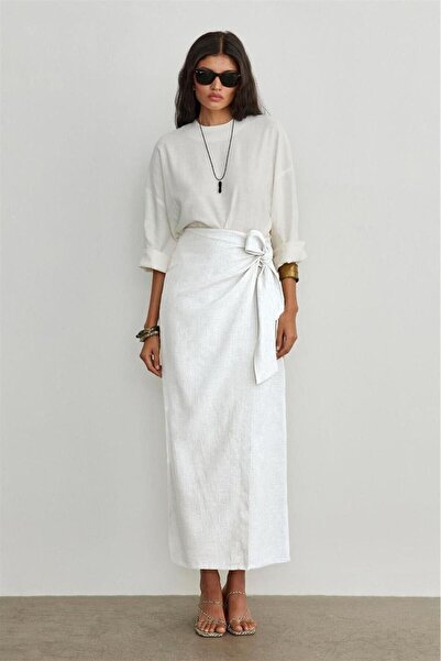 BYzıt Fusta căptușită cu cravată laterală în amestec de in