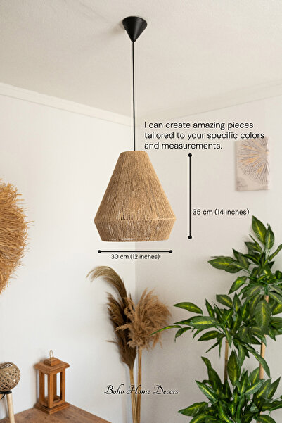 Mini Club Bohem Avize Rustik Rattan Avize Hasır Avize Jüt Avize El İşçiliği Doğal Boho Chandelier