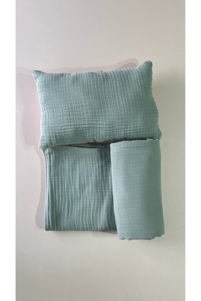 GİZGİYİM Double Sided 8 Layer Muslin Baby Blanket and Pillow Set, 100% Cotton, Winter, Breathable