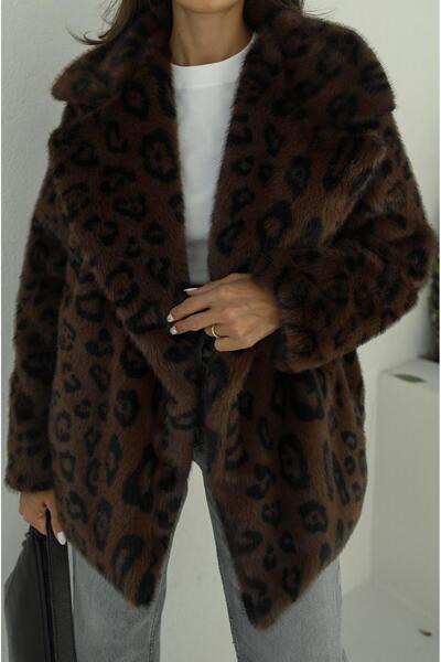 Havoş Brown Leopard Faux Fur Coat