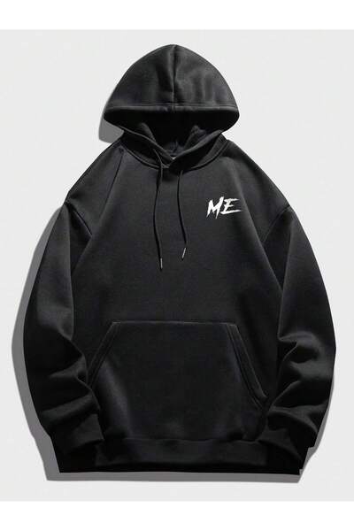 aynewmoda Me Vs Me Black Oversize Hooded Sweatshirt - Front and Back Printed