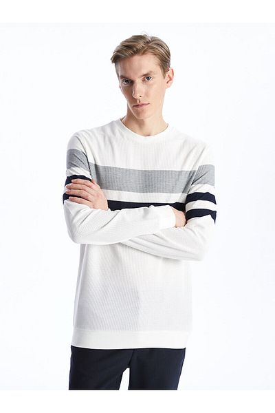 LC Waikiki Crew Neck Long Sleeve Striped Men's Sweatshirt