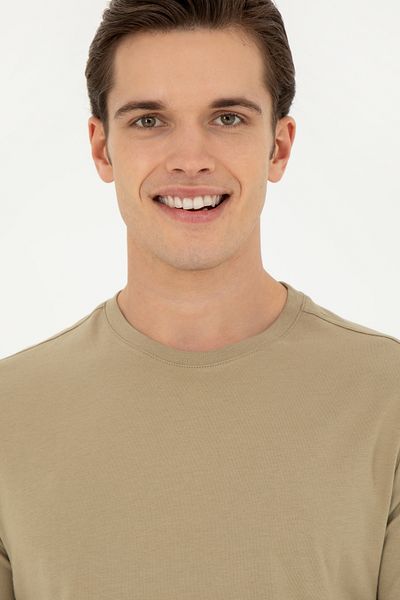 U.S. Polo Assn. Men's Regular Fit Crew Neck Khaki Basic T-Shirt 50284618 -Vr027
