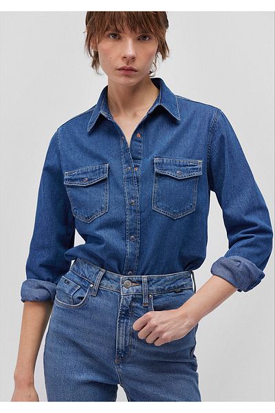 Mavi Levin klassisches dunkelblaues Jeanshemd aus Denim – sitzender Schnitt 1210477 -87814