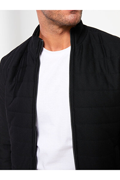 LC Waikiki Black Slim Fit Mock Neck Long Sleeve Men's Sports Cardigan