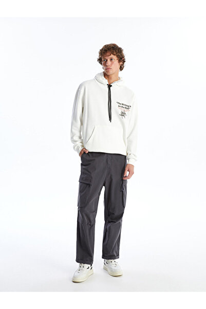 LC Waikiki Ανδρικό φούτερ με κουκούλα LCW Ecru - Casual, μακρυμάνικο και με στάμπα