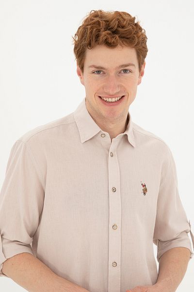 U.S. Polo Assn. Ανδρικό πέτρινο μακρυμάνικο πουκάμισο Basic 50284297-VR049
