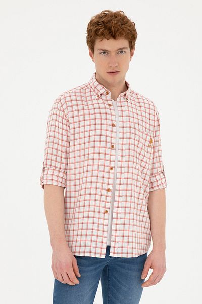 U.S. Polo Assn. Мъжка карирана риза в цвят тухла - 50283820 -VR031